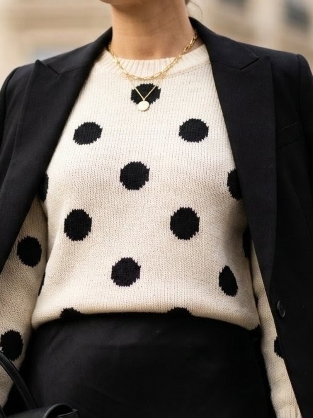 Polka Dot Crewneck Sweater - Black on Cream